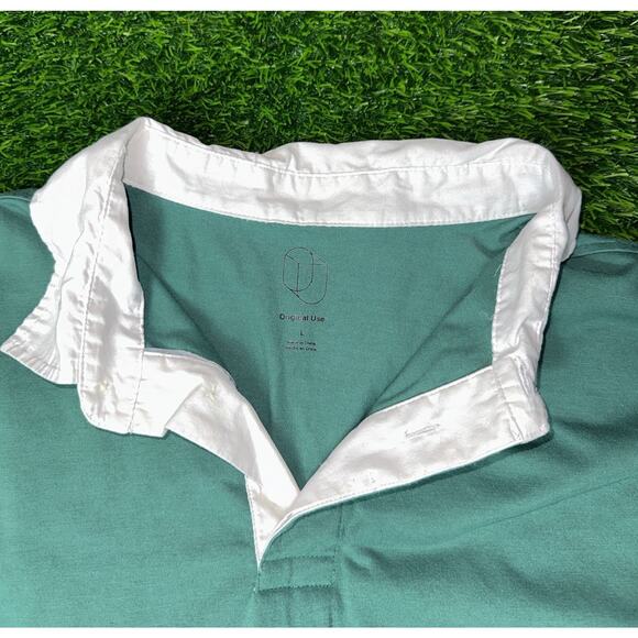 Original Use Shirt Mens Large Collared Long-Sleeve Polo Colorblock Green - Picture 3 of 3